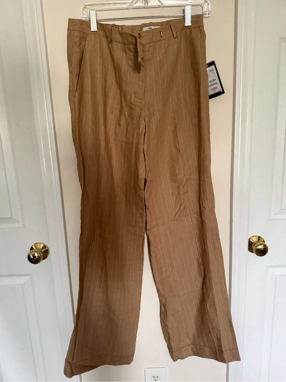H&M Tan Linen-Blend straight leg pants